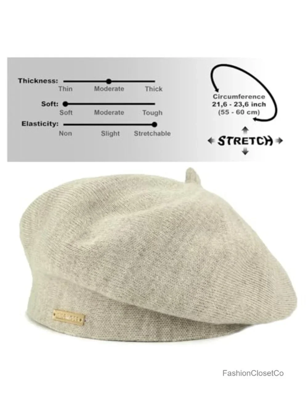 Wool Angora Knit Beret with Fleece Lining - Winter Hat